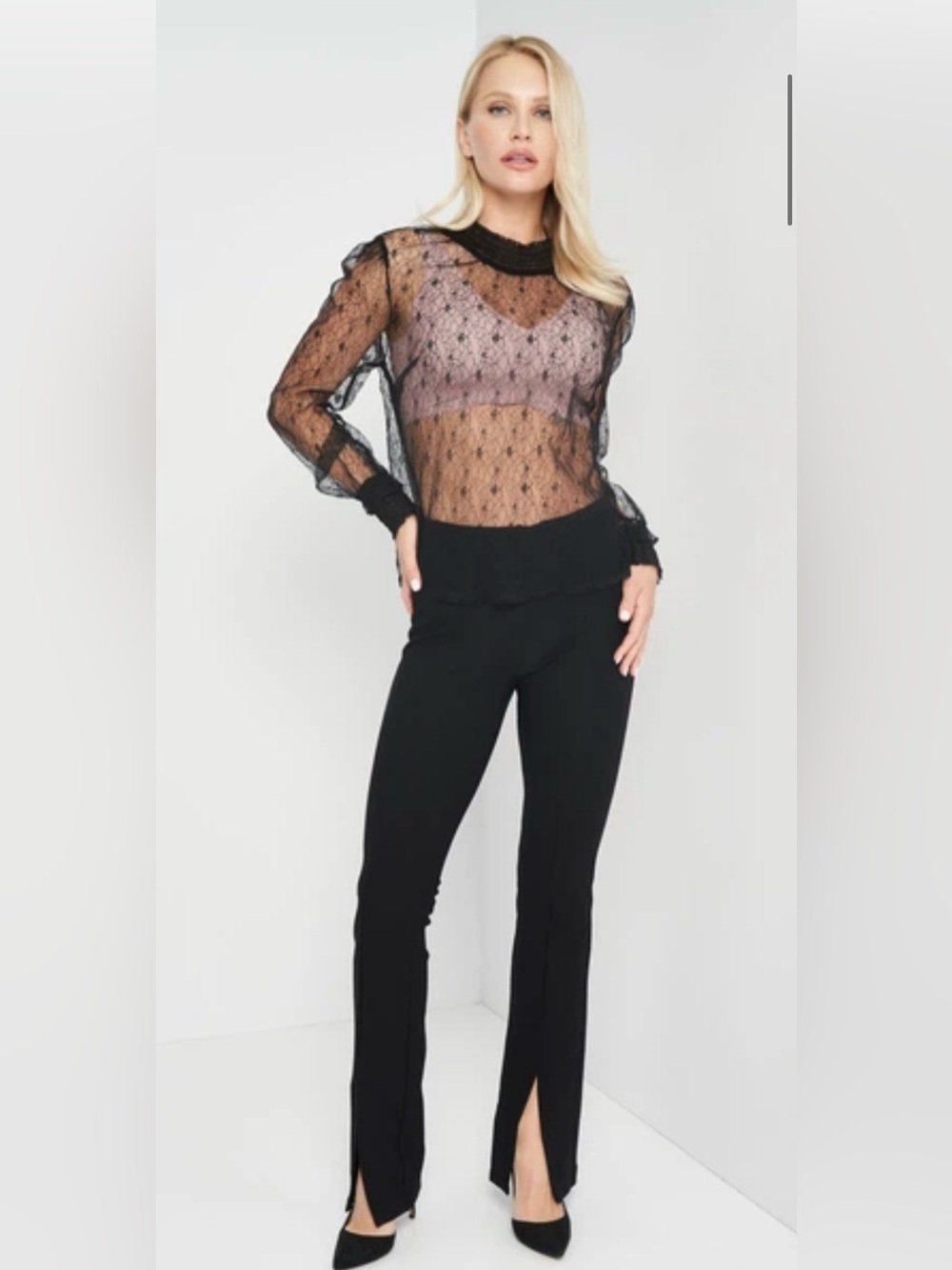 Zara Black High-Waisted Ribbed Flare Leggings with Front Split-hems